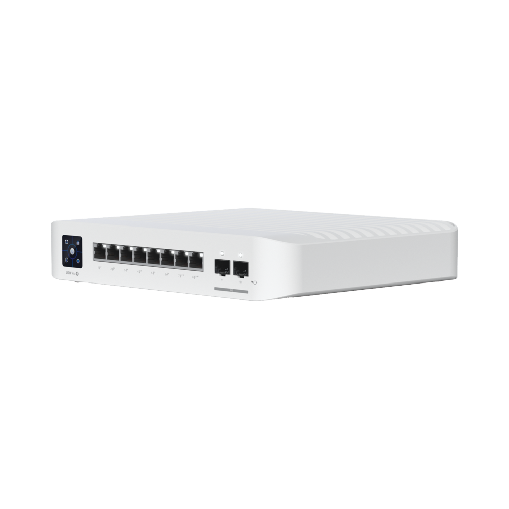 Switch UniFi Pro 8 PoE Administrable Capa 3, 8 puertos GbE / (6) puertos POE+ af/at y (2) puertos POE++ 802.3bt / (2) puertos SFP+ 10G / 120W de presupuesto POE