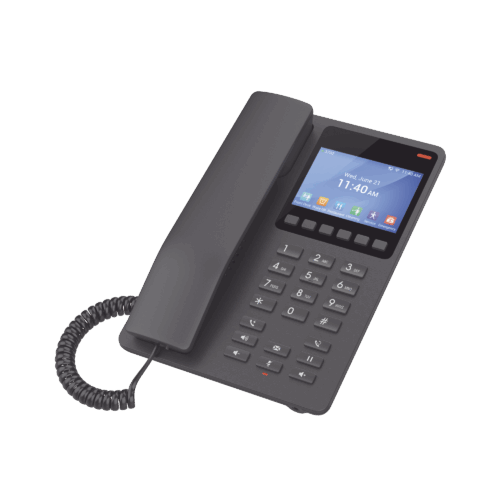 Teléfono IP WiFi Hotelero con pantalla LCD a color, 2 líneas SIP con 2 cuentas, codec Opus, IPV4/IPV6, color negro, con gestión en la nube GDMS
